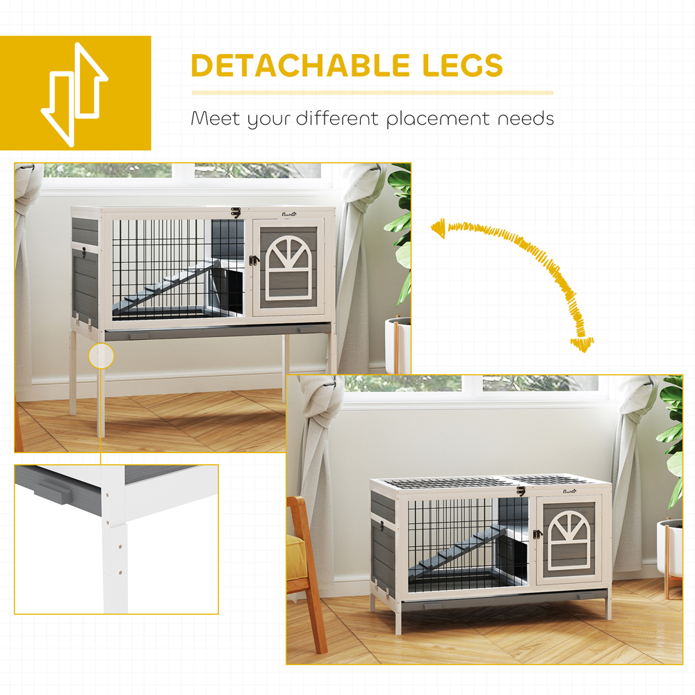 PawHut White and Grey Small Animal Pet Hutch with Openable Roof Image 7