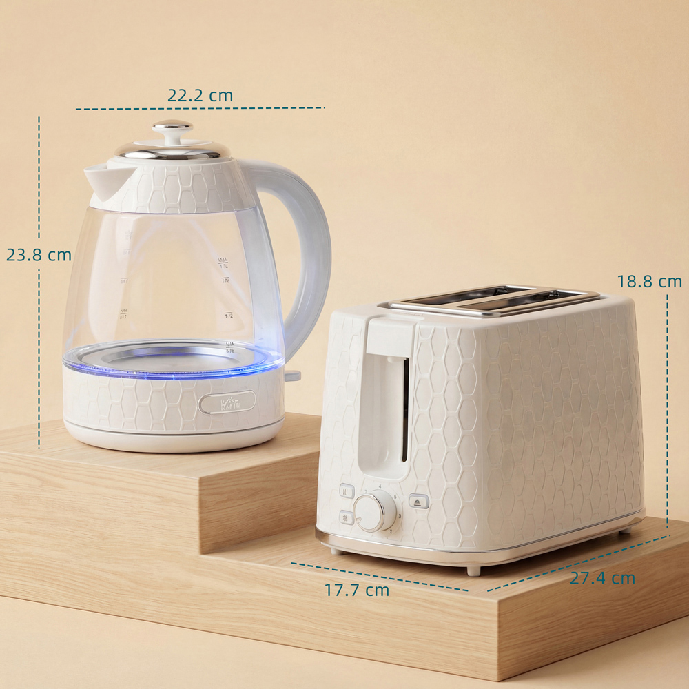 HOMCOM Cream 1.7L Fast Boil Kettle and 2 Slice Toaster Set Image 9