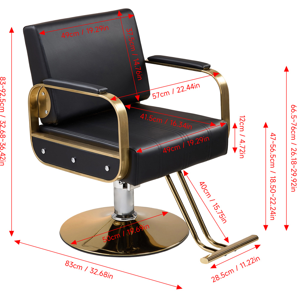 Living and Home Black and Gold Adjustable Height Barber Chair with Hydraulic Lift Image 9