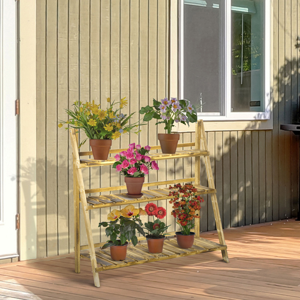 Outsunny 3-Tier Wooden Foldable Flower Pot Stand Image 2
