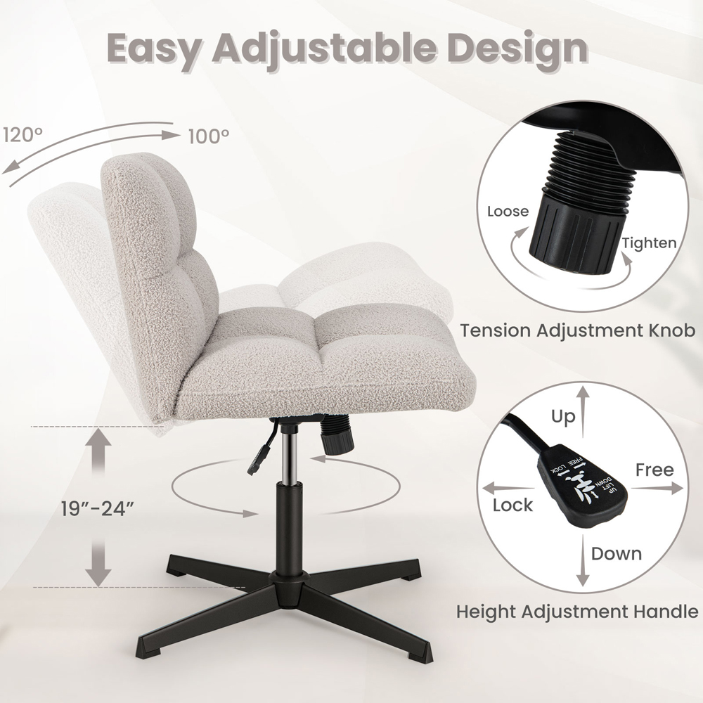 Costway Grey Fleece Adjustable Armless Office Chair Image 8