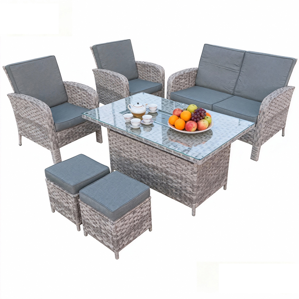 Furniture One 6 Seater Rattan Wicker Outdoor Lounge Set with Gas Fire Pit Table Image 4
