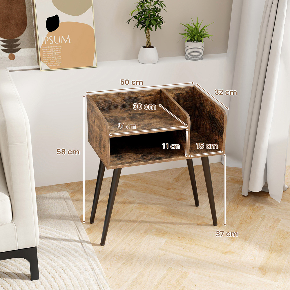Costway Mid Century Rustic Brown 2 Tier Nightstand Set of 2 Image 7