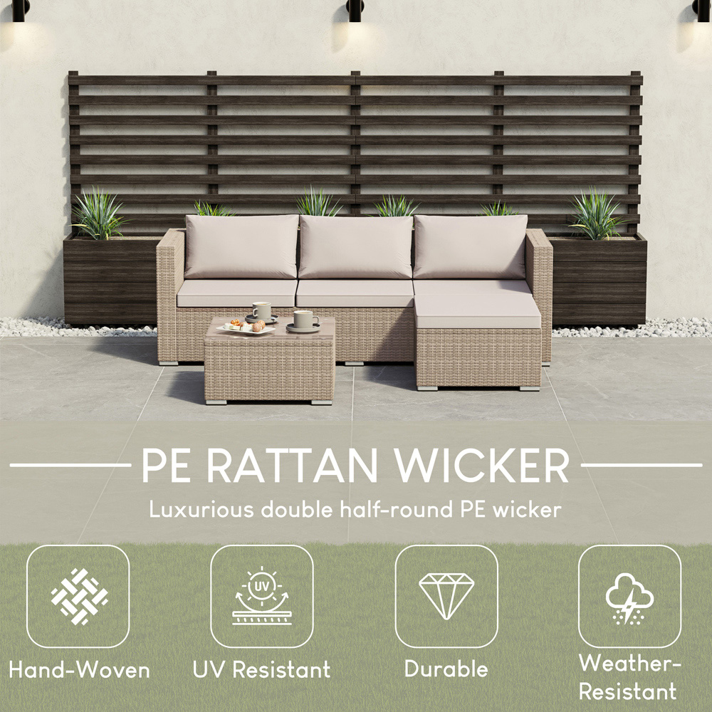 GARDEN VIDA Hampton 4 Seater Natural PE Rattan Garden Corner Lounge Set Image 6