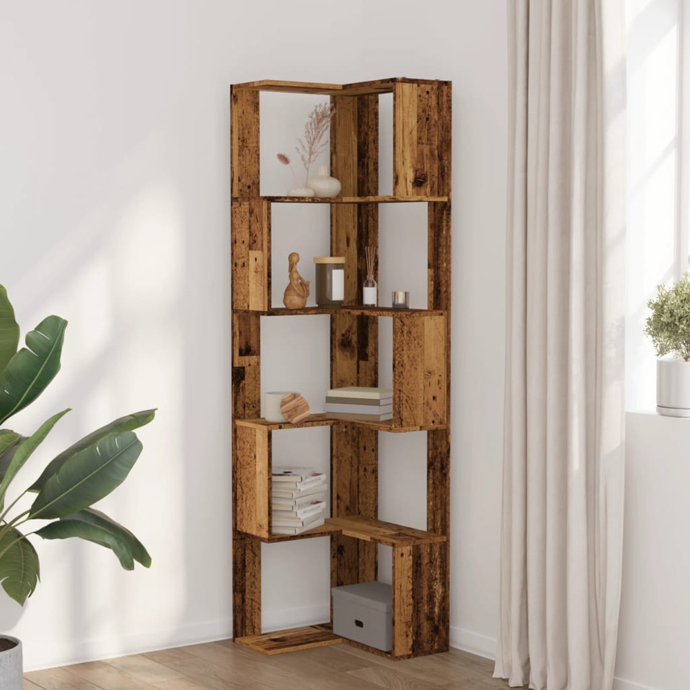 vidaXL 5 Shelf Old Wood Corner Bookcase Image 7