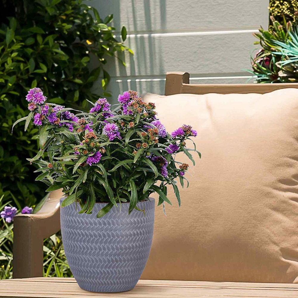 wilko Plaited Style Grey Outdoor Plant Pot 23cm Wilko