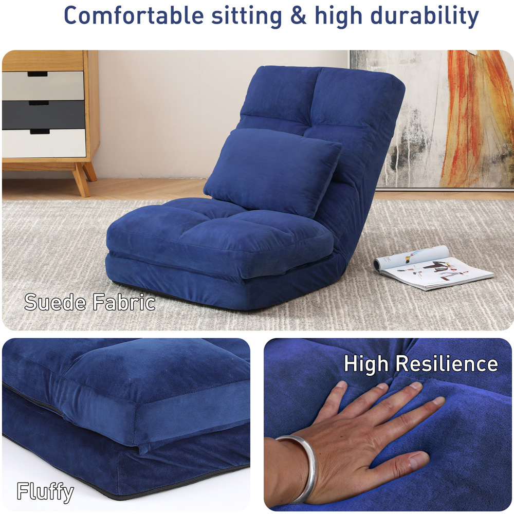 Furniture One Blue Foldable Floor Chair with Pillow Image 3