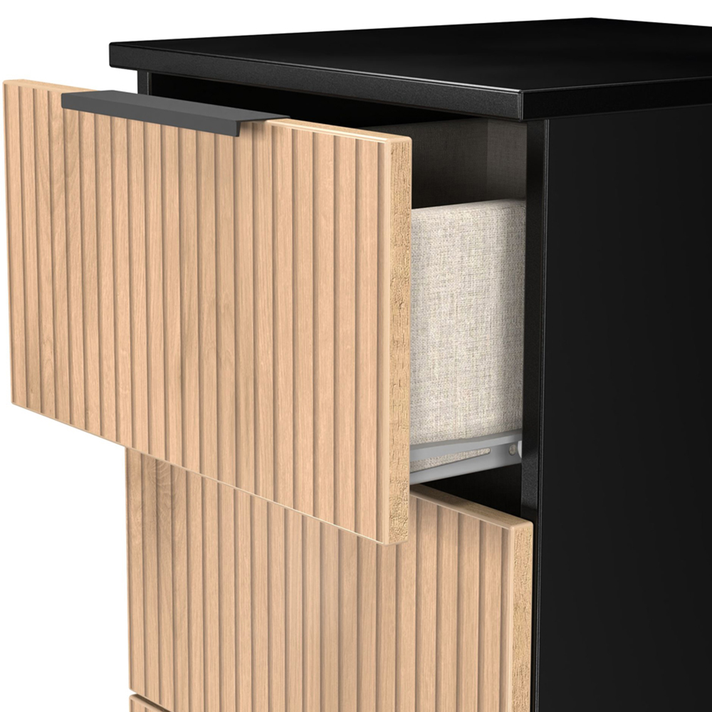 Crowndale Java 5 Drawer Slatt Effect and Black Tall Bedside Cabinet Image 6