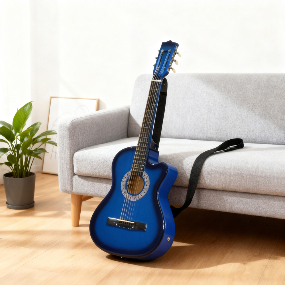HOMCOM Blue Beginner Cutaway Acoustic Electric Guitar Image 2
