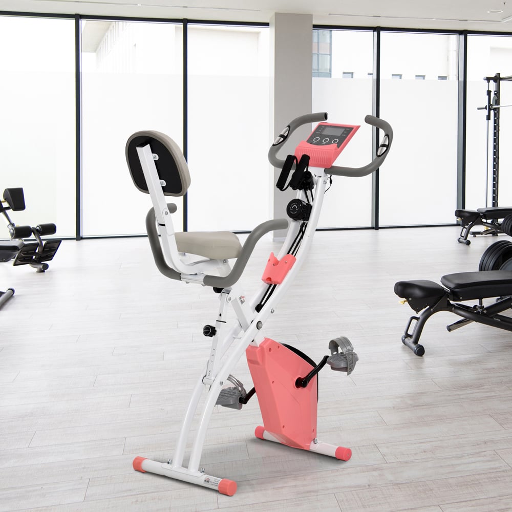 HOMCOM 2 in 1 Pink Magnetic Resistance Folding Exercise Bike Image 2