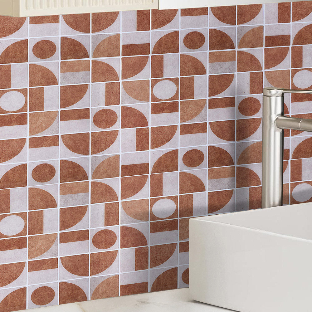 Living and Home Geometric Retro Coffee Peel and Stick Wall Tile Sticker 10 Pack Image 1