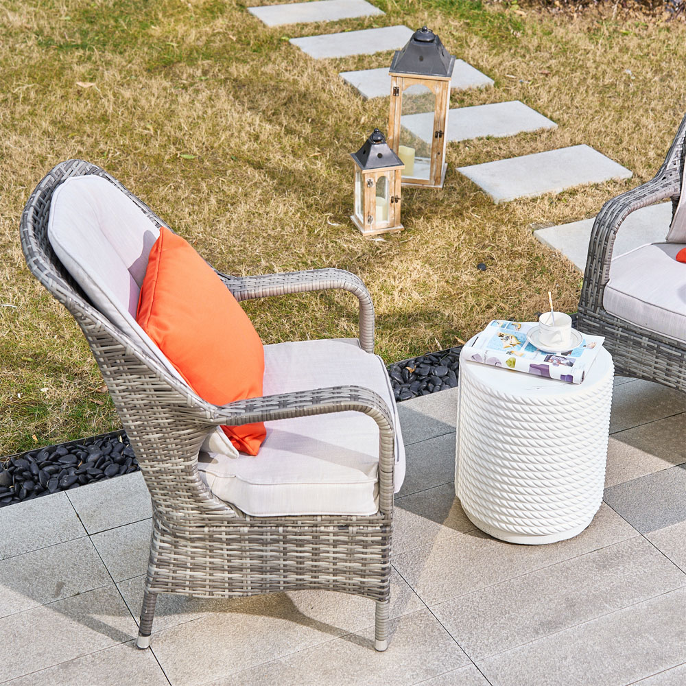 Direct Wicker Set of 2 Grey Rattan Garden Chairs with White Terrafab Composite Side Table Image 4