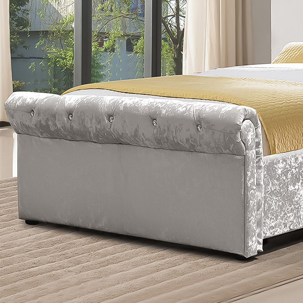 Brooklyn Single Silver Crushed Velvet Diamante Chesterfield Sleigh Bed Frame Image 3