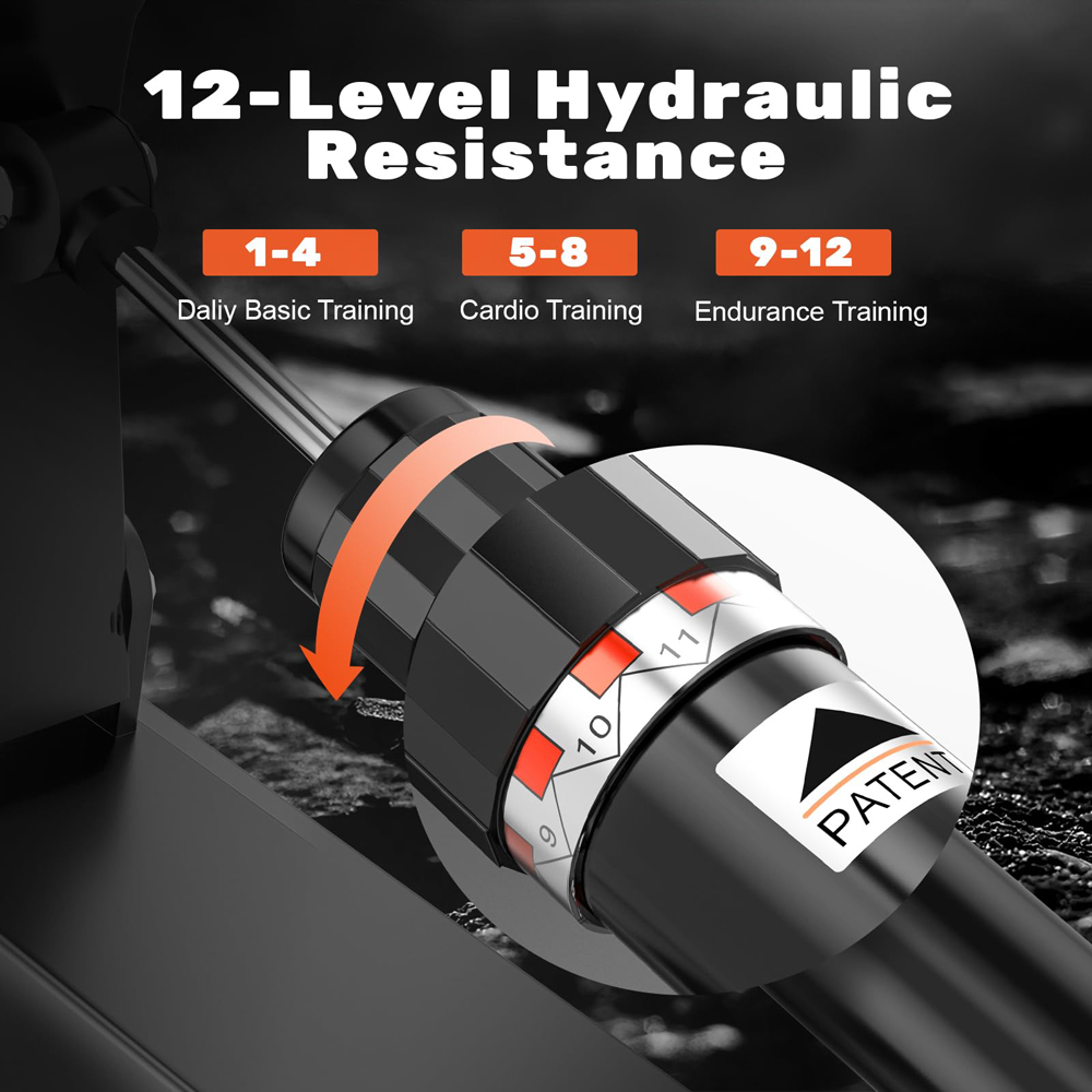 Rattrix Black 12-Level Resistance Hydraulic Rowing Machine Image 4