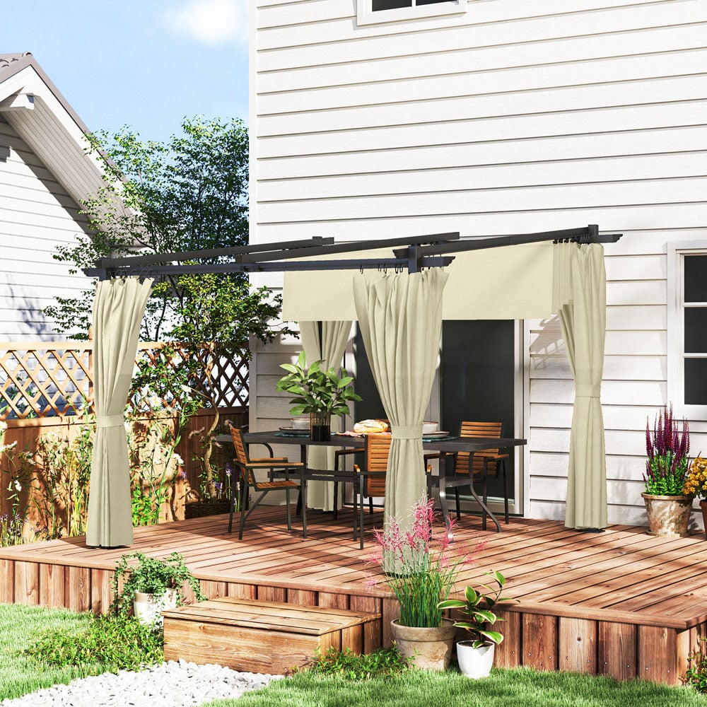 Outsunny 3 x 3m Beige Metal Pergola with Retractable Roof and Sidewalls Image 4