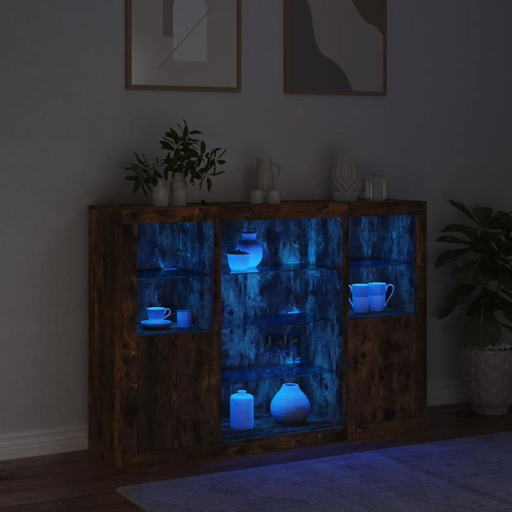 vidaXL 2 Door 8 Shelf Smoked Oak Sideboard Image 3