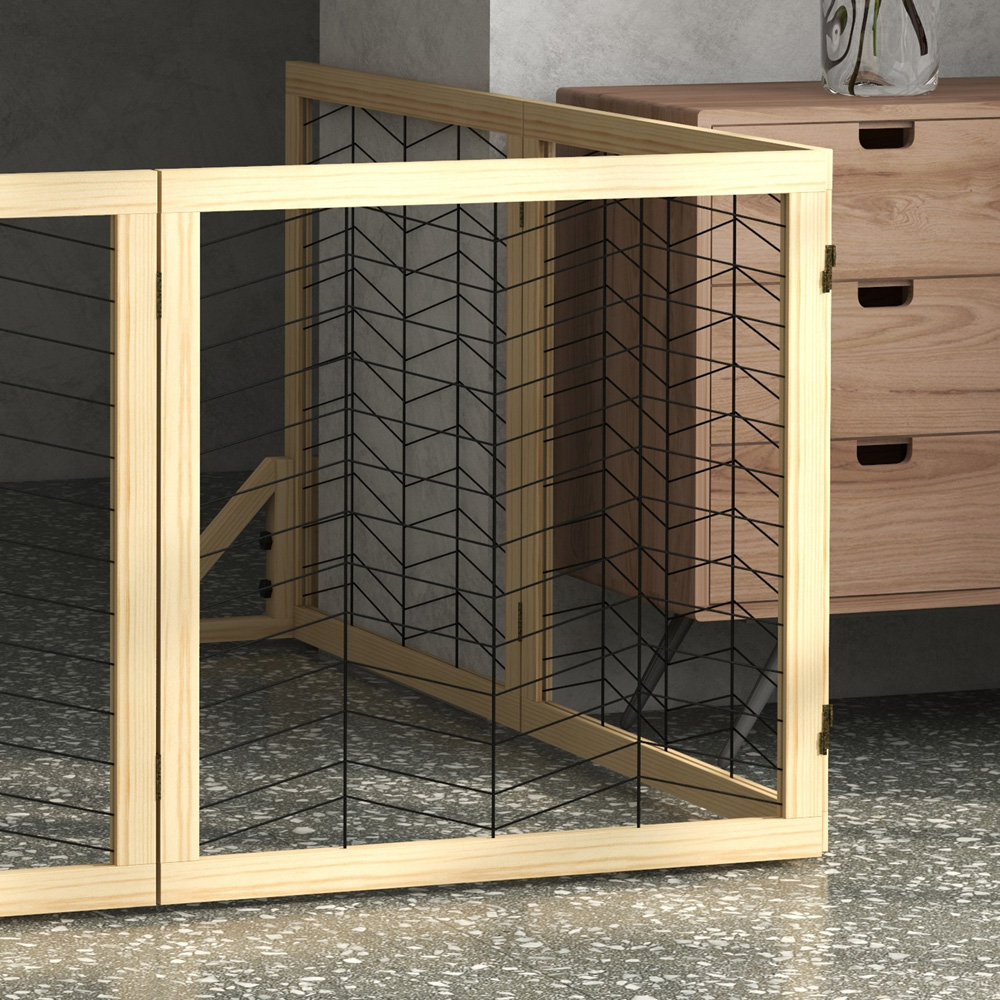 PawHut Natural Wooden 6 Panel Freestanding Small and Medium Dog Gate Image 3