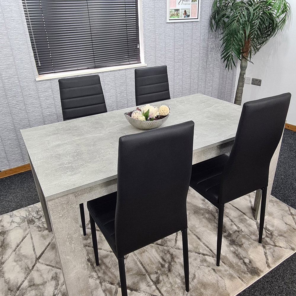 Portland Leather 4 Seater Dining Set Stone Grey and Black Image 4