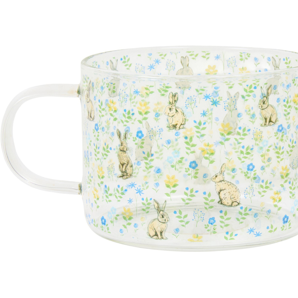 Floral Bunny Glass Mug Clear Image 2
