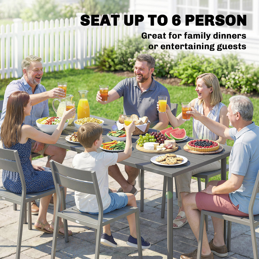Outsunny 6 Seater Slatted Garden Dining Table Dark Grey Image 4