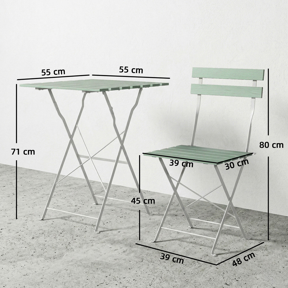 Outsunny 2 Seater White Green Foldable Garden Bistro Set Image 9