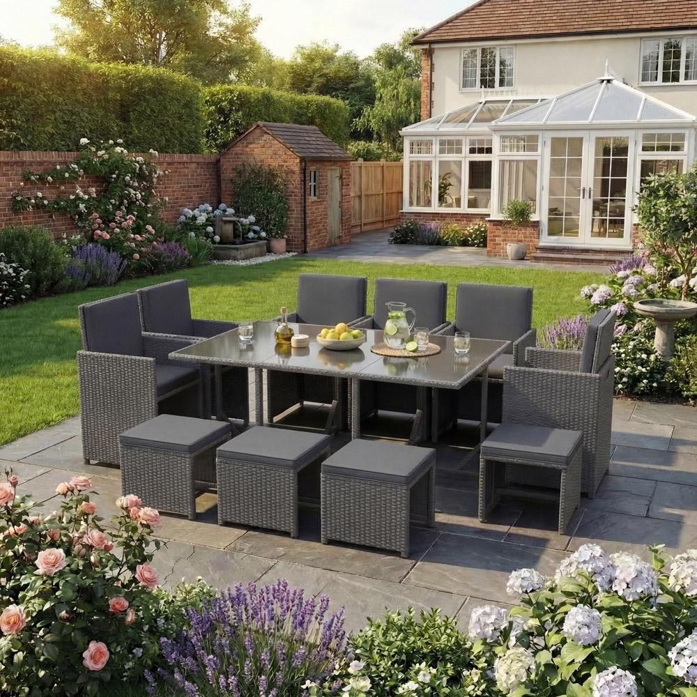 GARDEN VIDA Cuba 10 Seater Grey PE Rattan Garden Dining Set with Cover Image 3