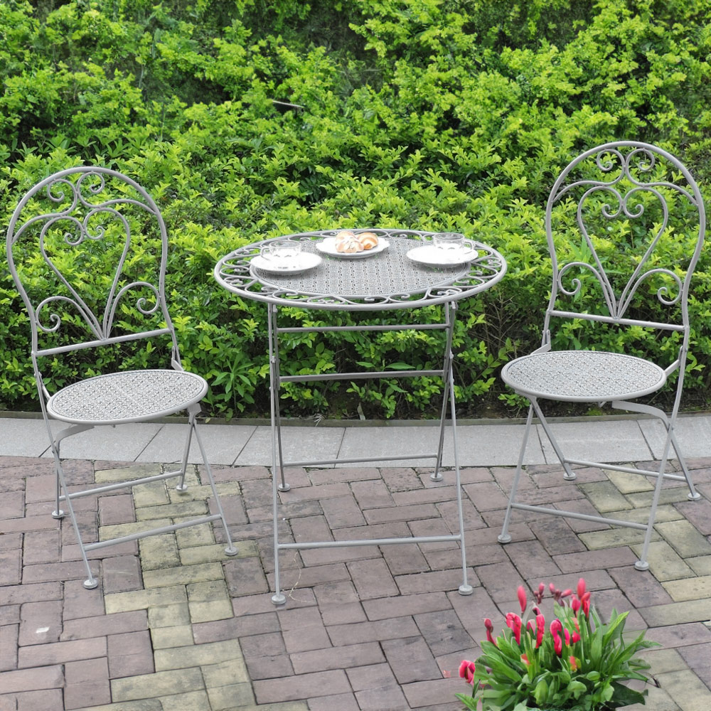 GlamHaus Monaco 2 Seater Garden Bistro Set Antique Grey Image 1