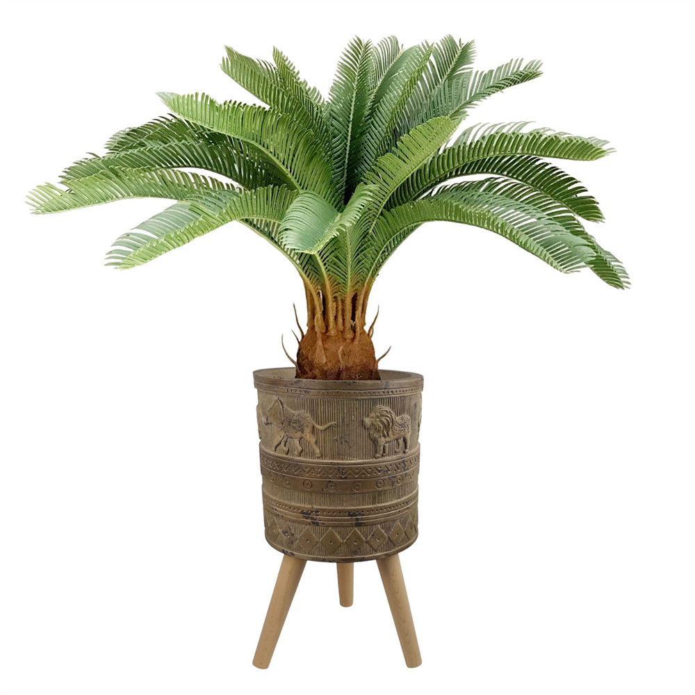Leaf Jungle Brown Lion Elephant Embossed Composite Planter with Legs 29 x 43cm Image 2
