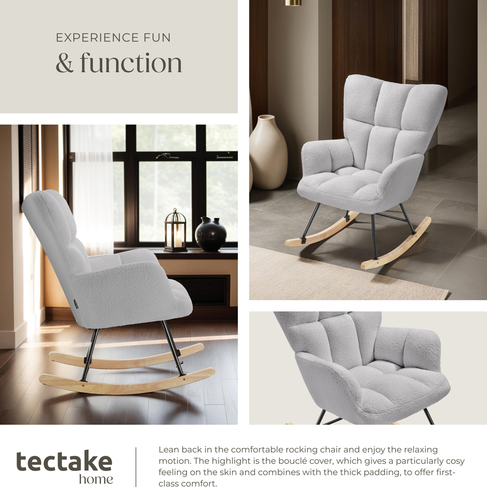tectake Torve Light Grey Boucle Rocking Chair Image 5
