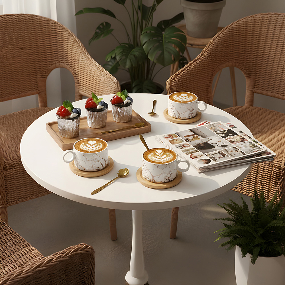 Living and Home 12 Piece White Marble Ceramic Coffee Cup Set with Stand Image 7