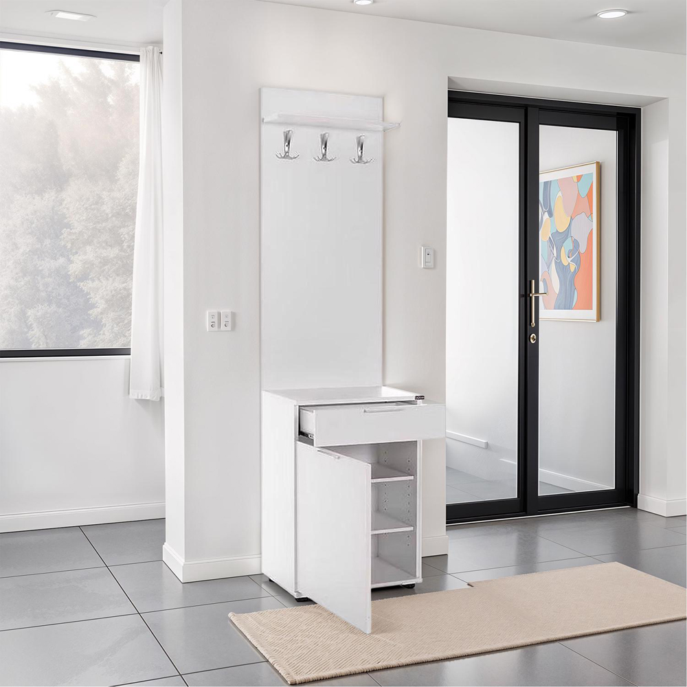 FWStyle Single Door Single Drawer White Coat Rack Image 4
