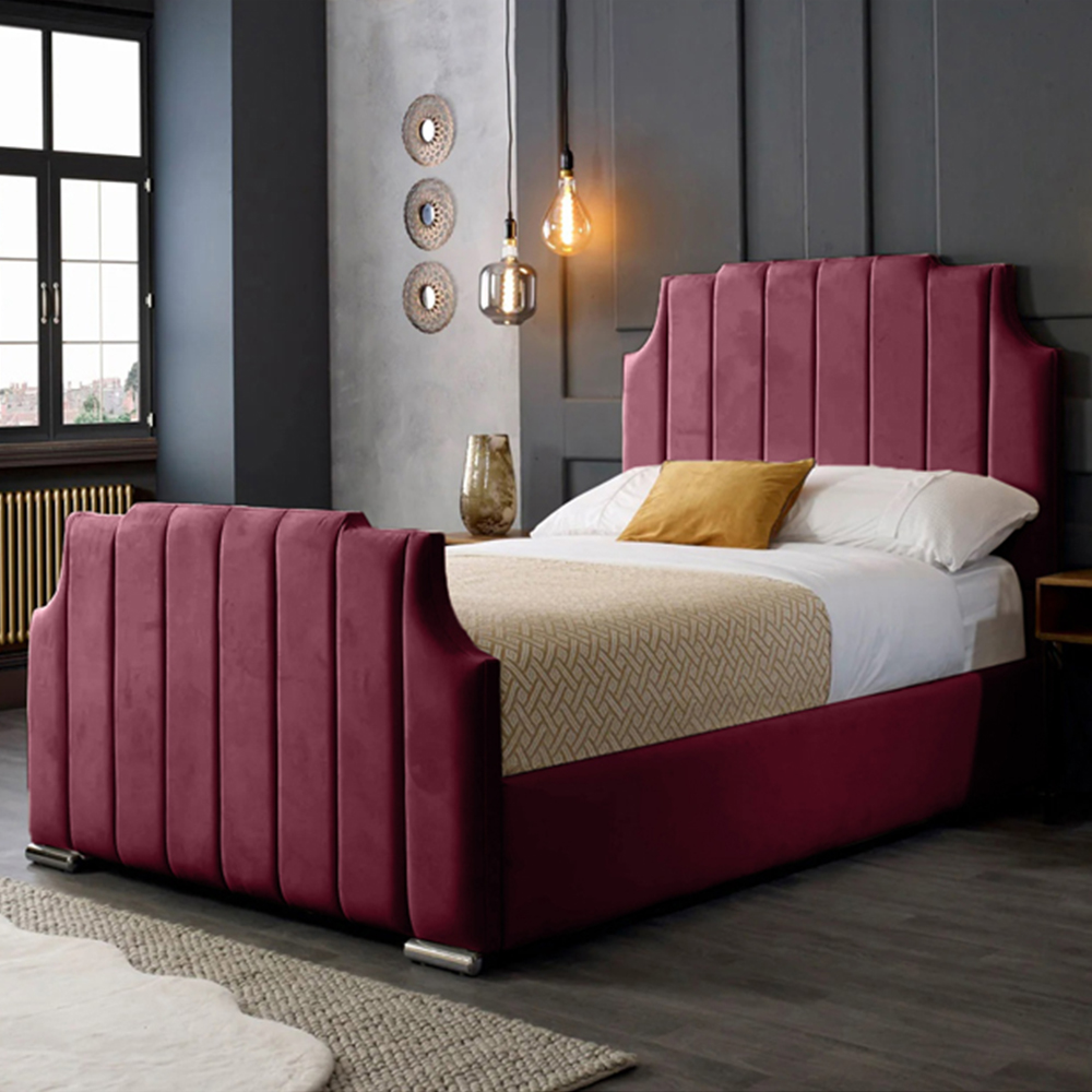 Eleganza Home Nelson King Size Maroon Plush Velvet Bed Frame with Headboard Image 1