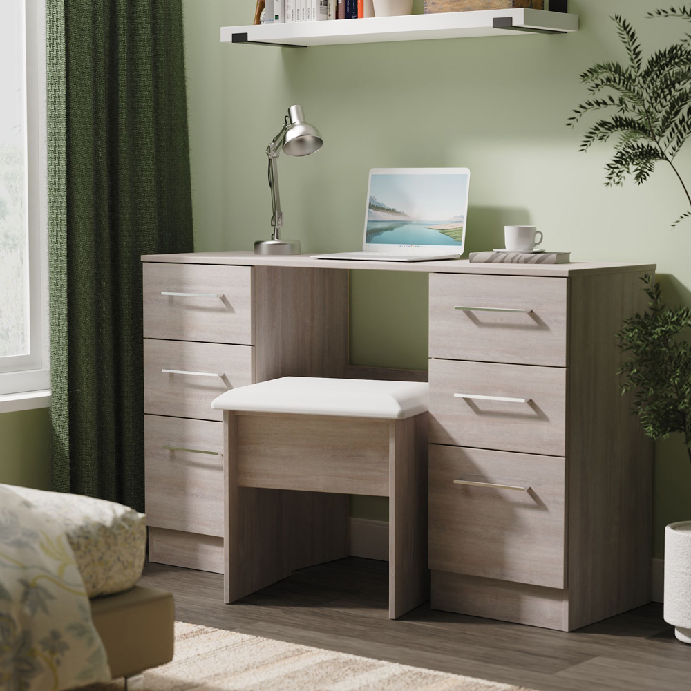 Crowndale Worcester 6 Drawer Grey Oak Kneehole Desk Ready Assembled Image 7