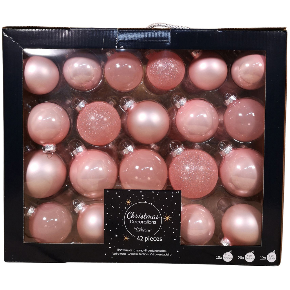 Samuel Alexander Decoris Luxury Blush Pink Glass Christmas Baubles 42 Pack Image 1