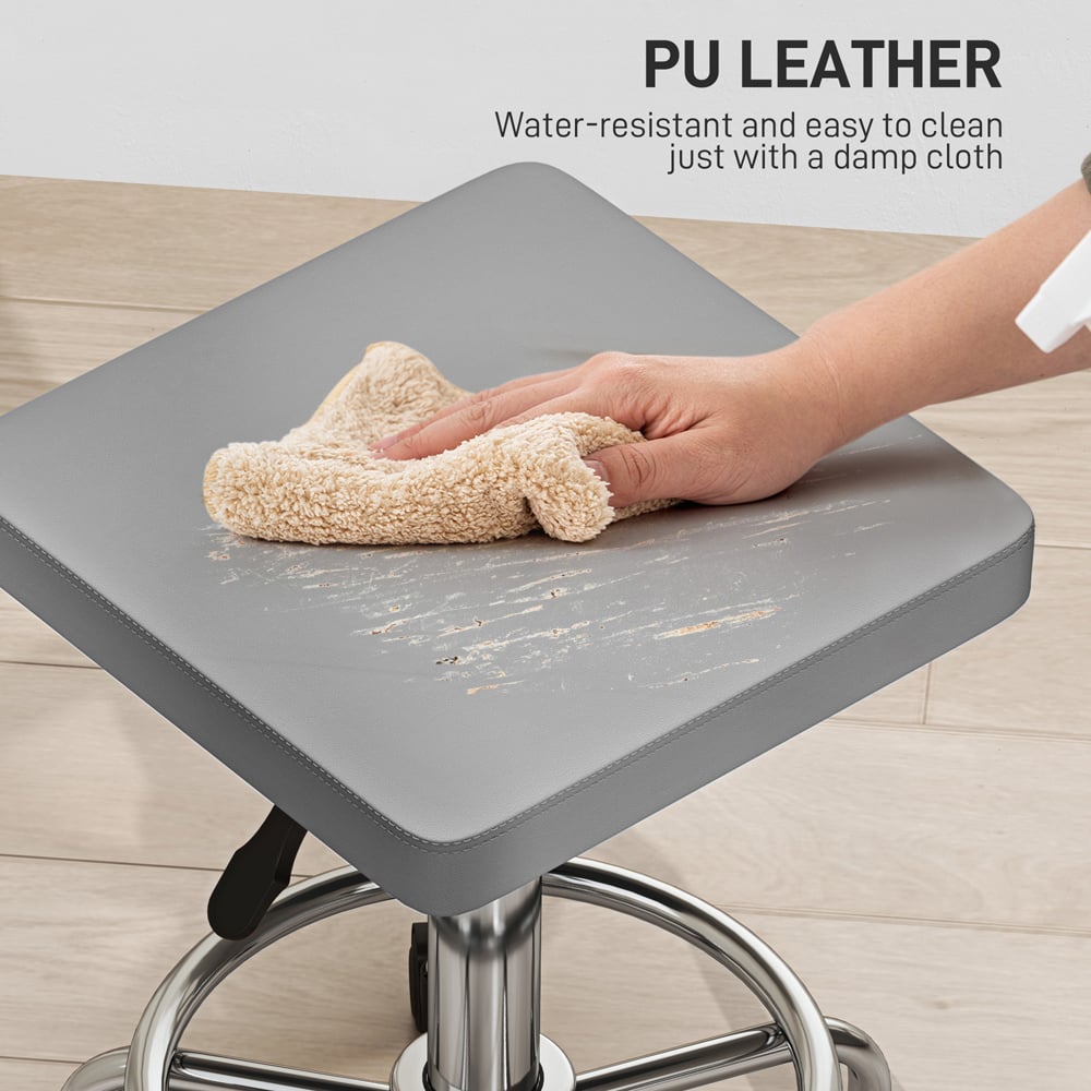 Portland Grey PU Leather Adjustable Rolling Stool Image 7