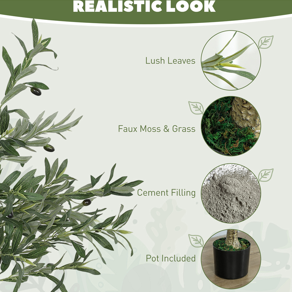 HOMCOM Silk Olive Tree Artificial Plant Pot 120cm 2 Pack Image 4