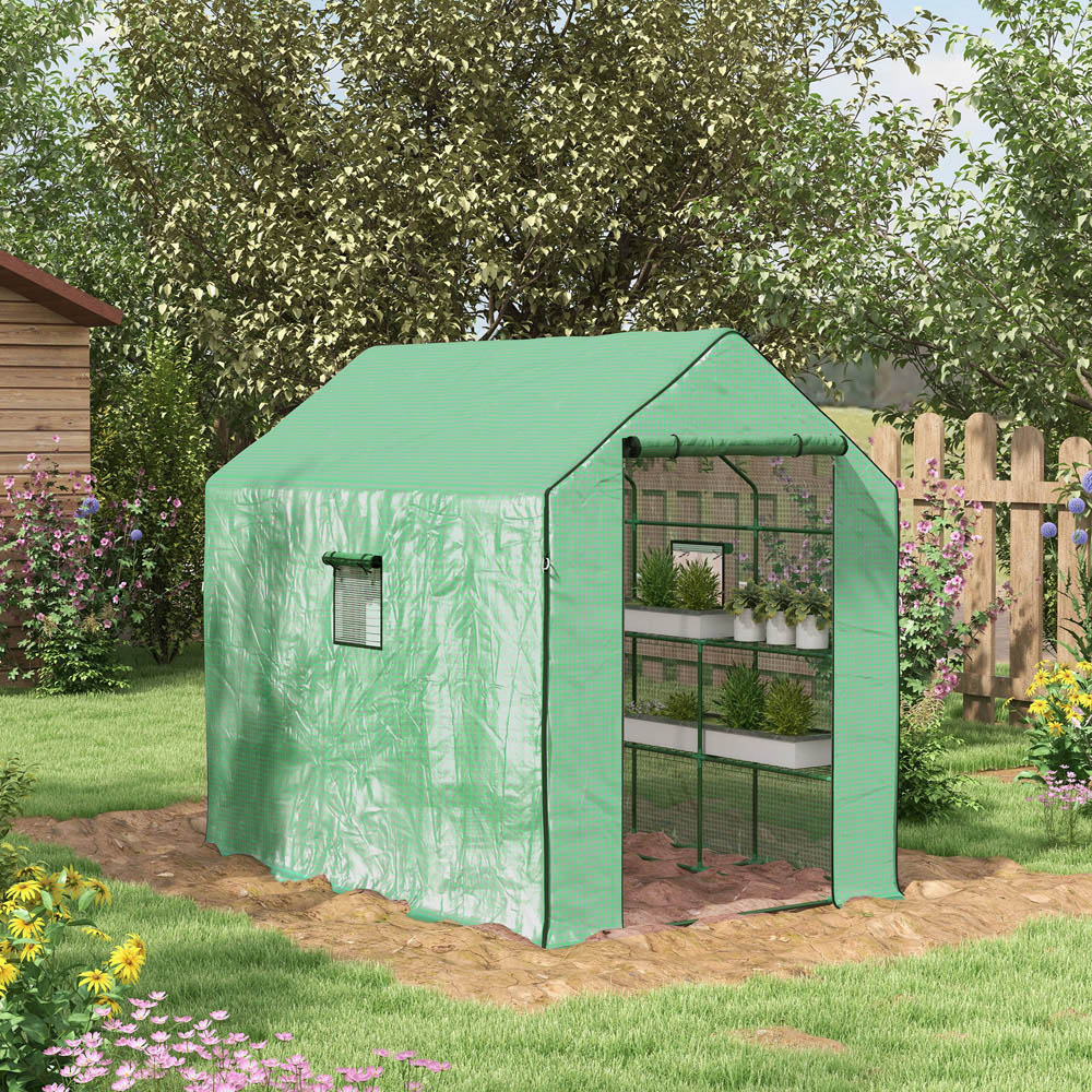 Outsunny Green Plastic 4.5 x 7ft Walk In Outdoor Greenhouse Image 2