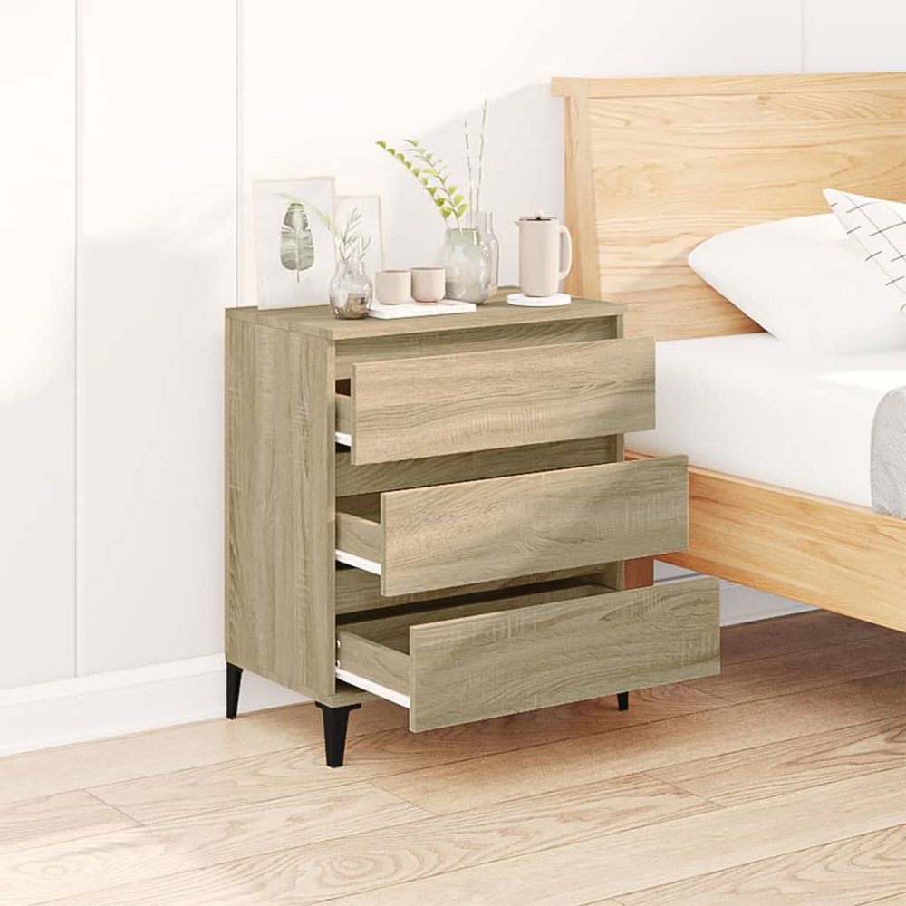vidaXL 3 Drawer Sonoma Oak Sideboard with Metal Legs Image 3
