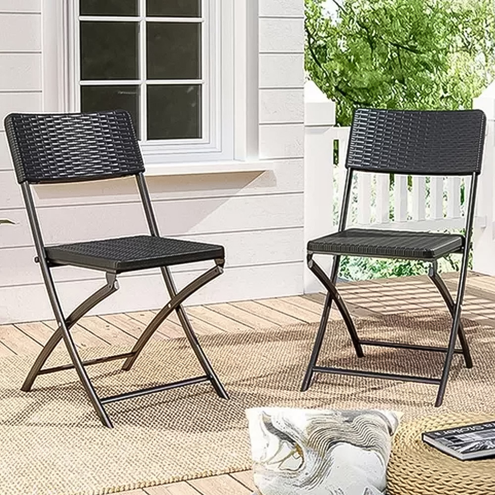 Living and Home Set of 2 Black Rattan Folding Chair Wilko