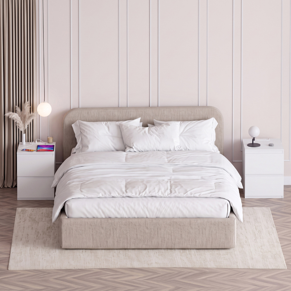 VIDA DESIGNS Denver 2 Drawer White Large Bedside Chest with Power Outlet Set of 2 Image 3