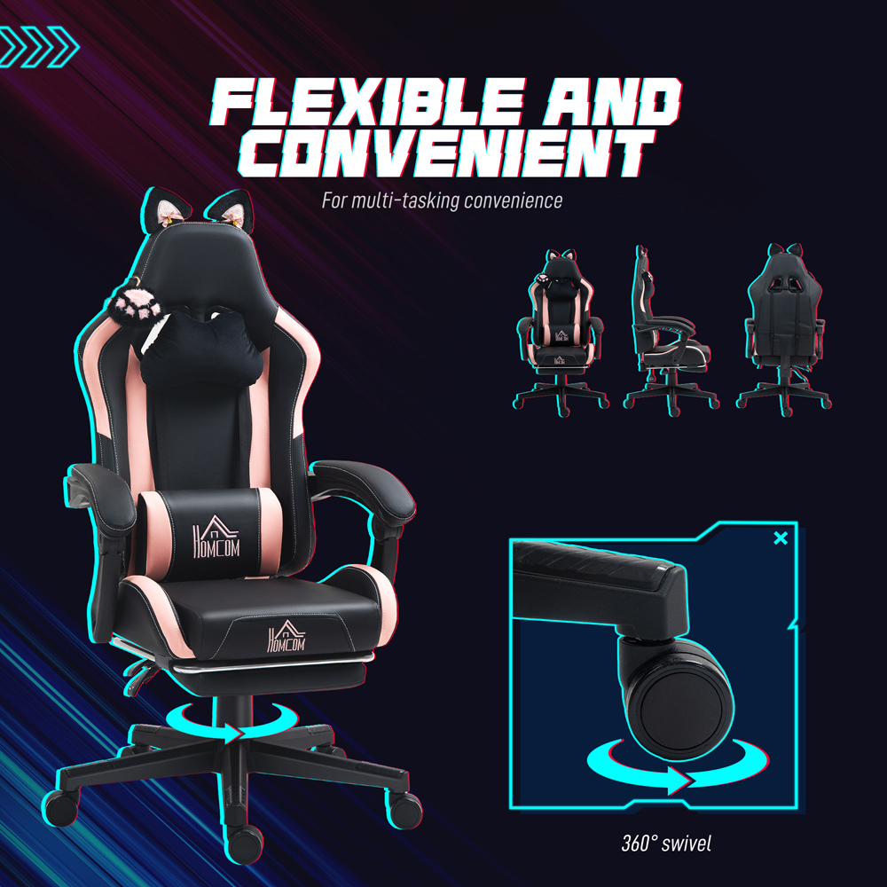 HOMCOM Black Reclining Gaming Chair with Footrest Image 7