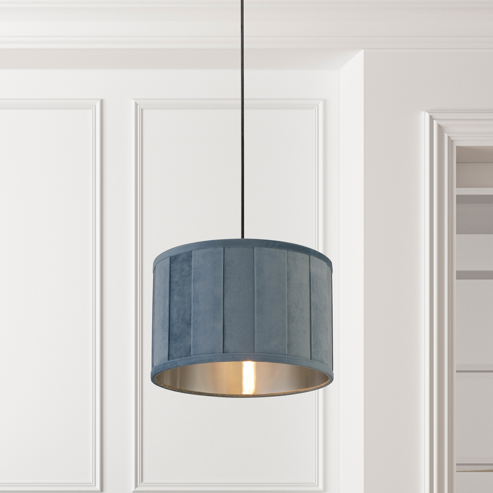 Lighting Collection Pastel Turquoise Velvet Pleat Drum Lamp Shade 30cm Image 2