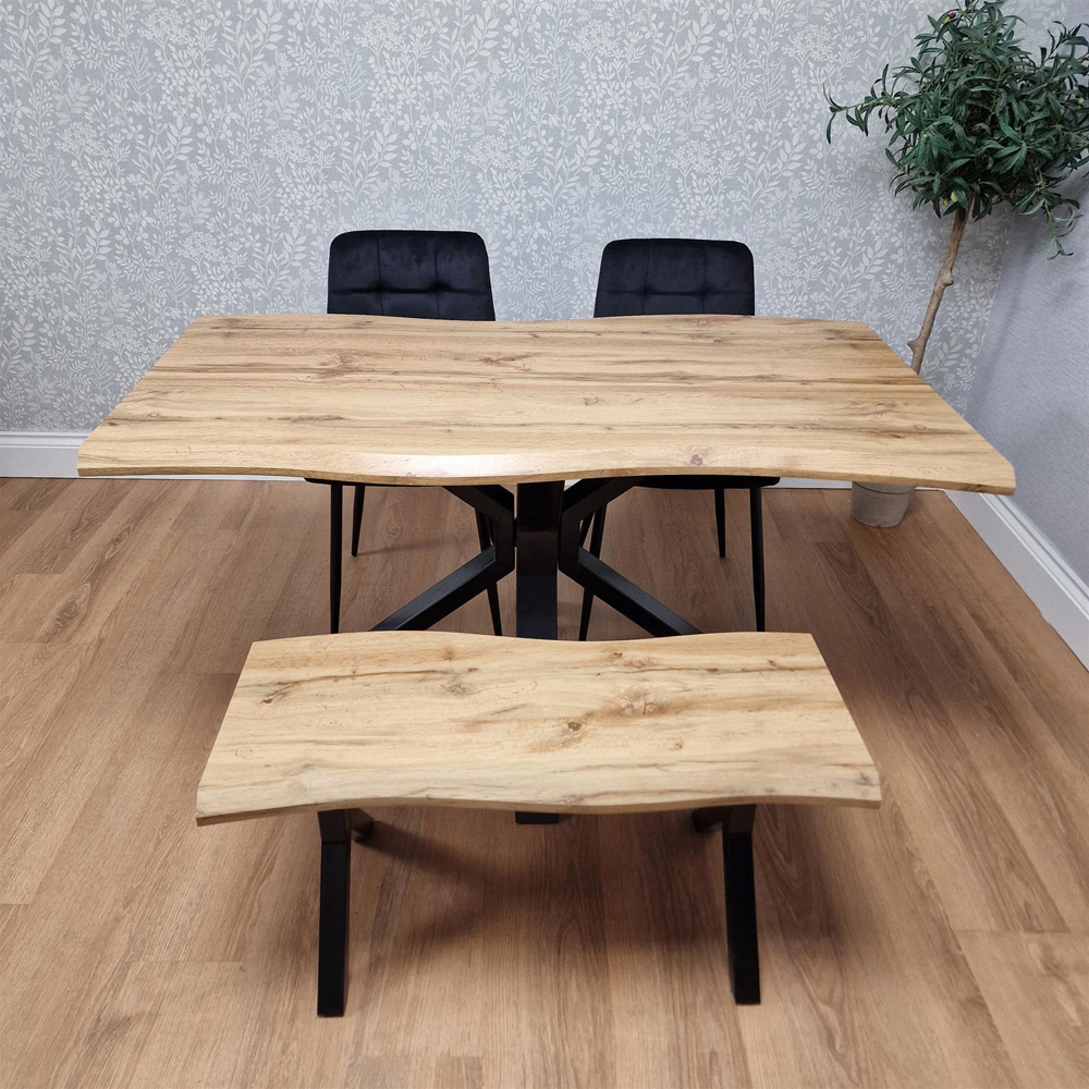 Kosy Koala 4 Seater Velvet Wooden Rectangle Dining Set with Bench Black Image 8