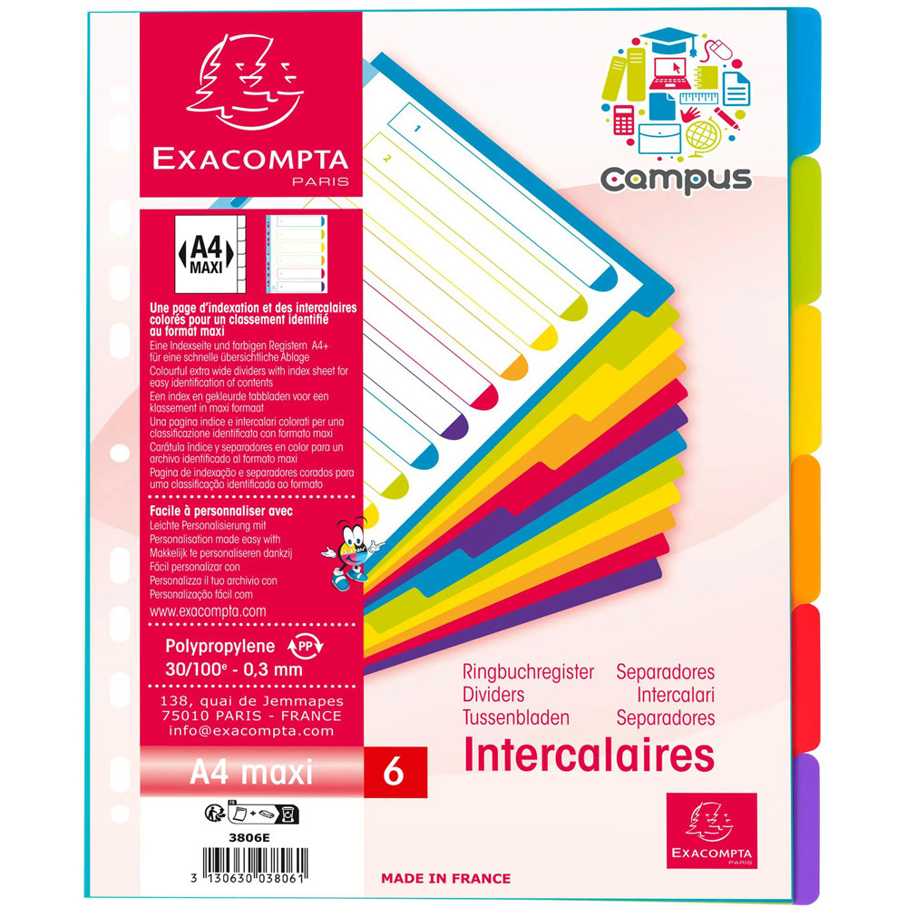 Exacompta Campus A4 Maxi 6 Section Translucent Polypropylene Divider 25 Pack Image 5