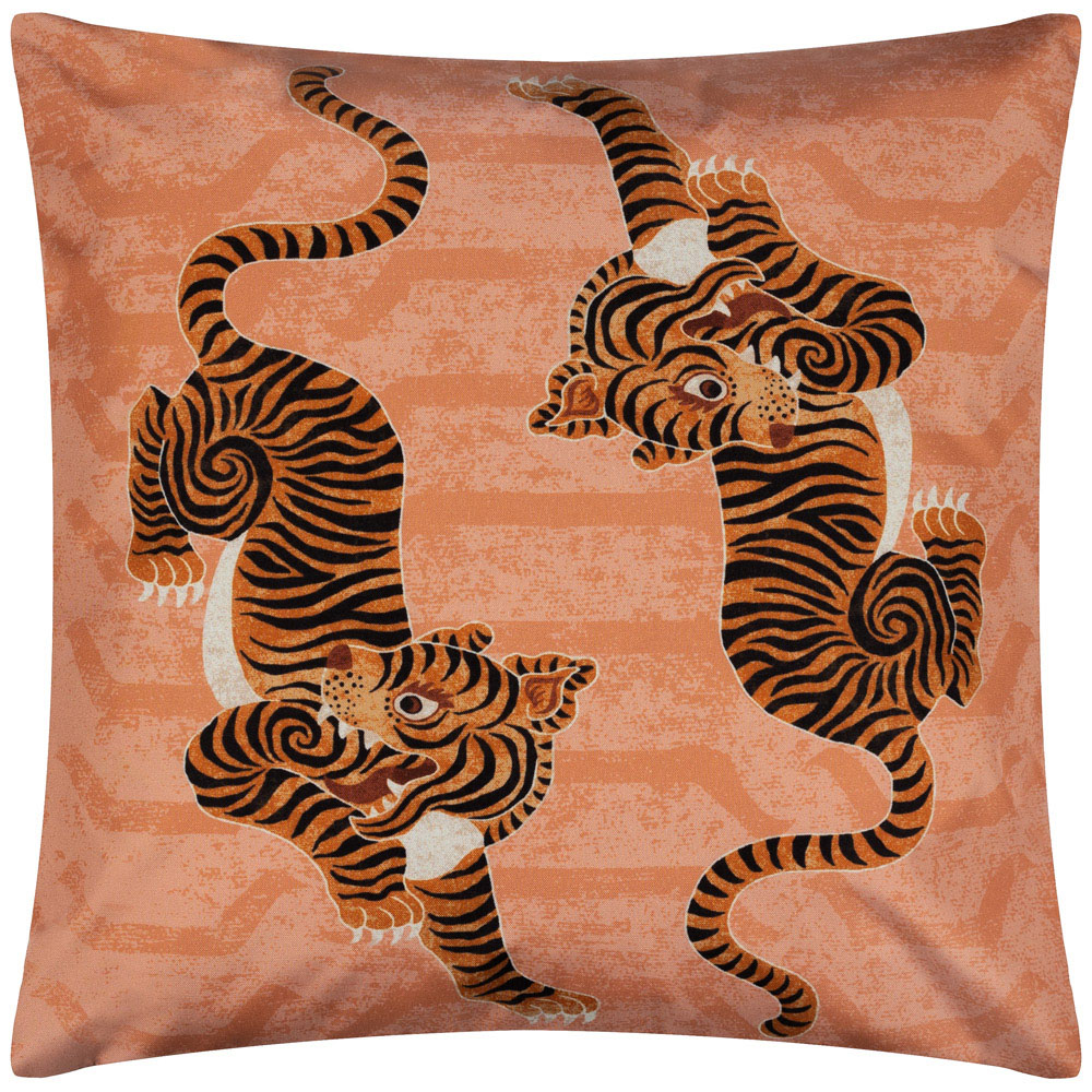 furn. Tibetan Tiger Coral Tribal UV and Water Resistant Outdoor Cushion Image 1