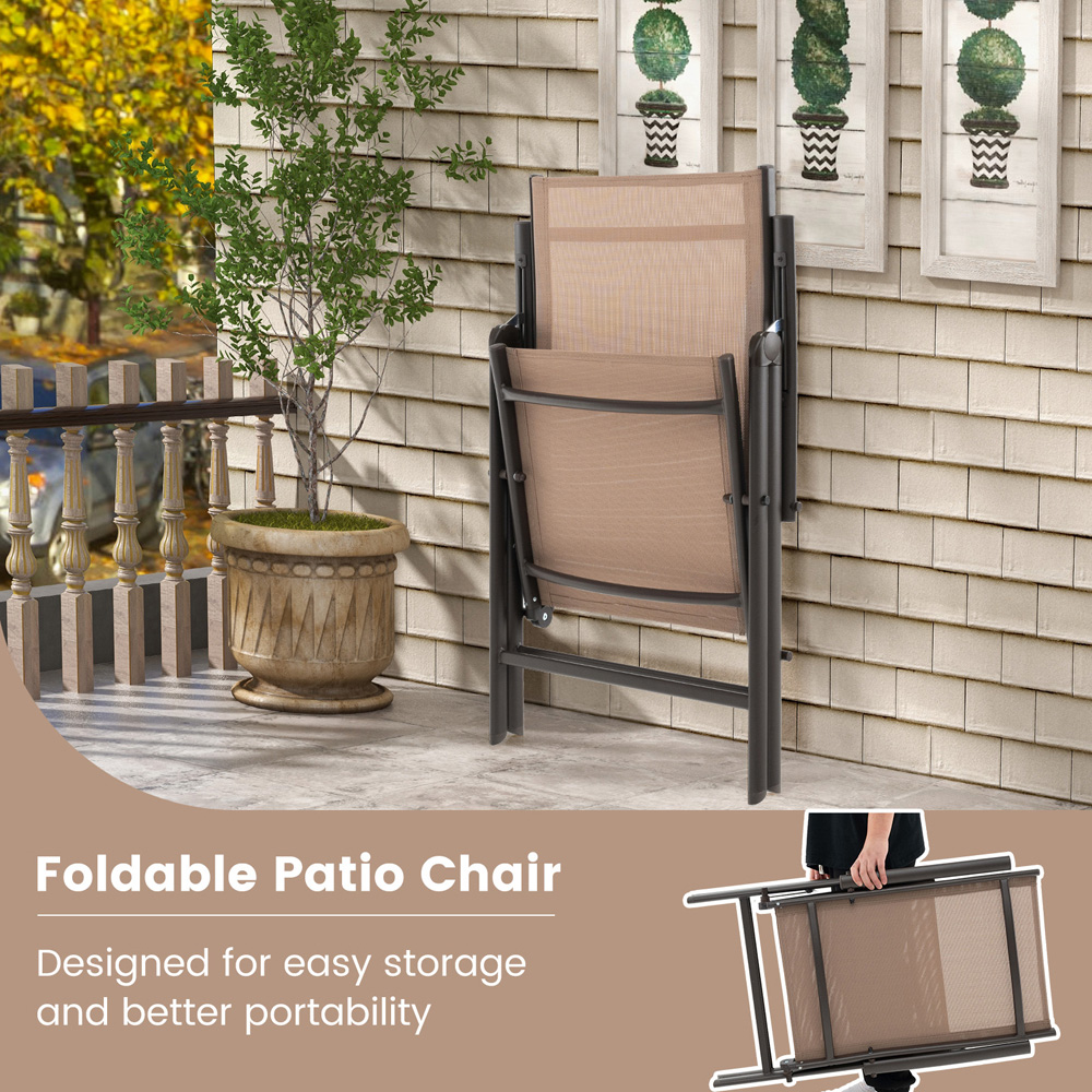 Costway Brown Folding Outdoor Sling Dining Chairs with Adjustable Backrest Image 8
