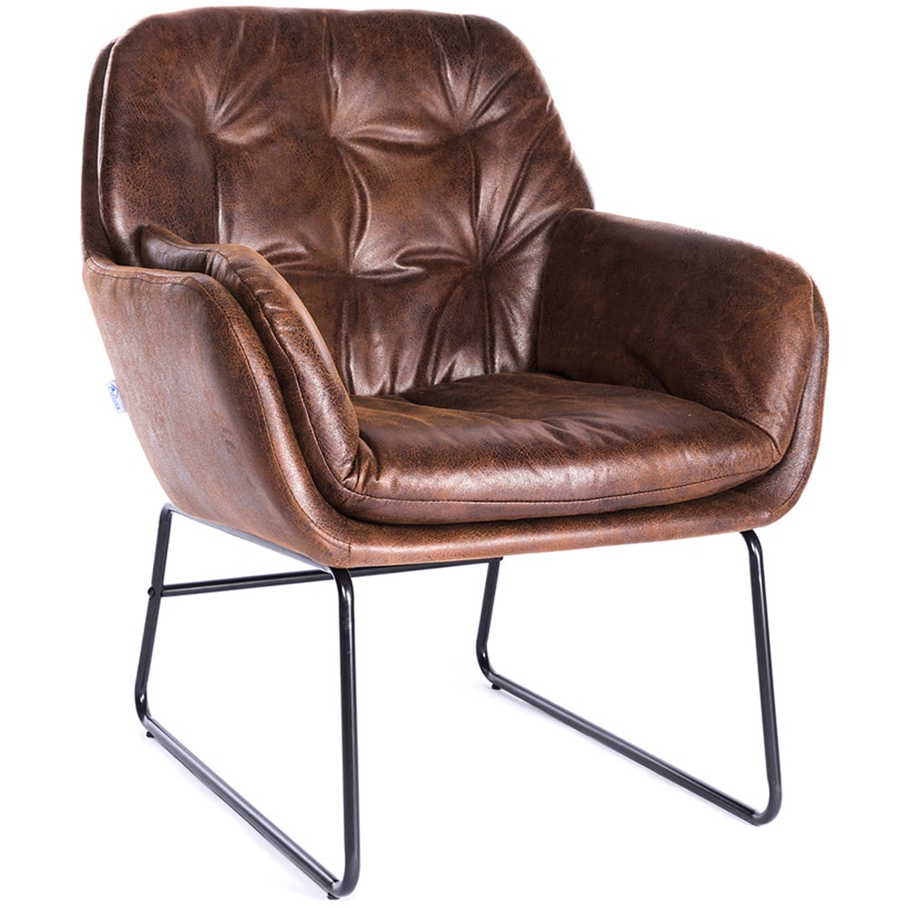 Living and Home Brown Tufted Leisure Armchair with Metal Legs Image 2
