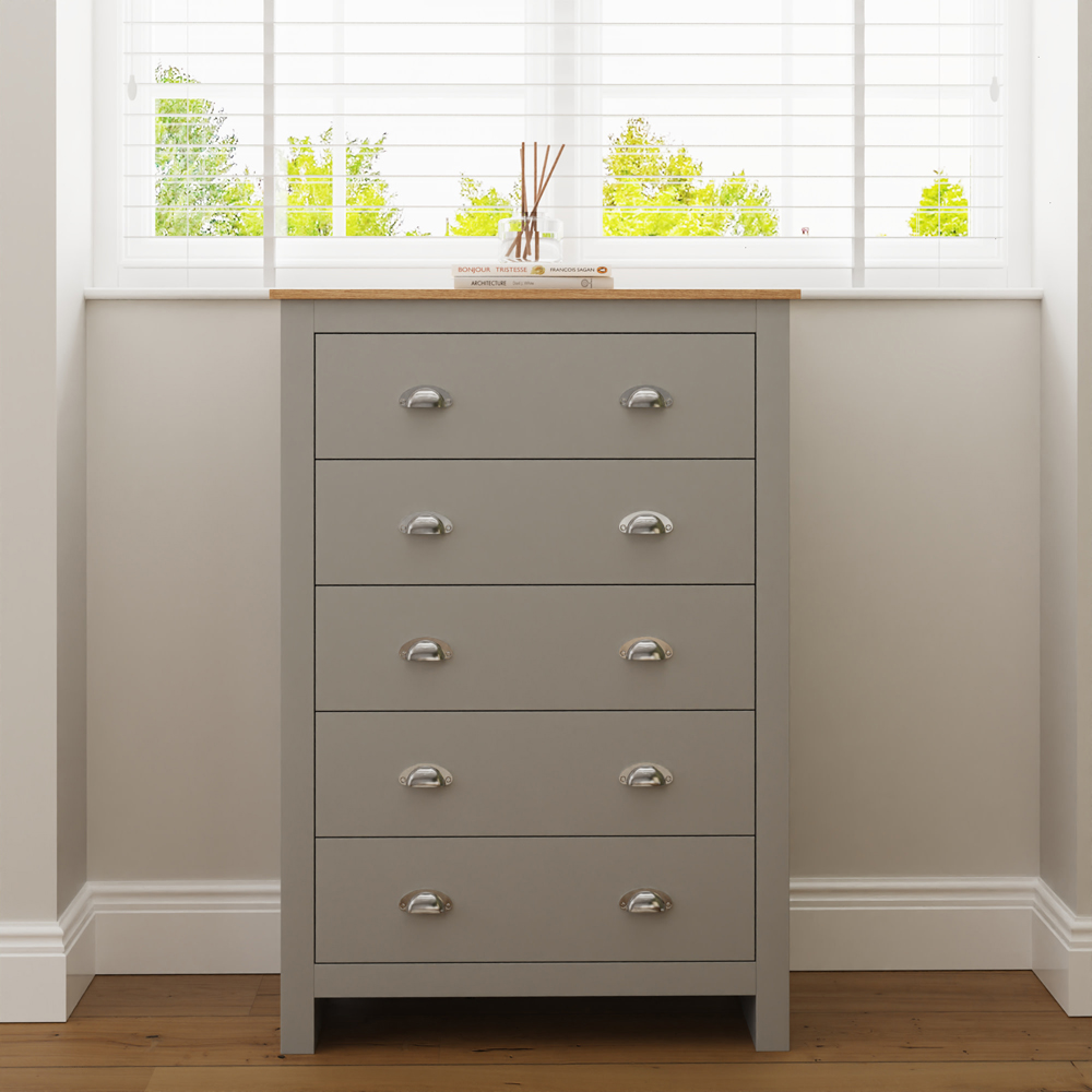 GFW Lancaster 5 Drawer Grey Chest of Drawers Image 3