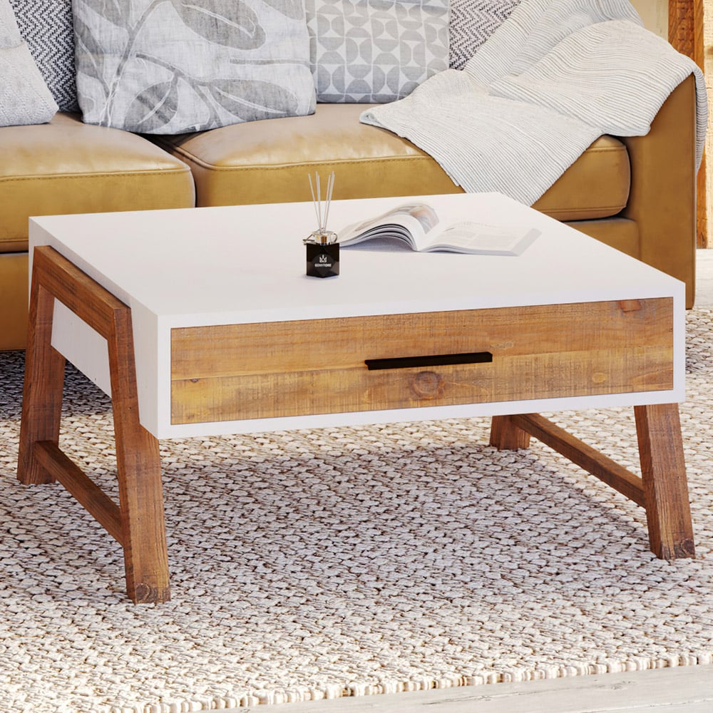 Baumhaus Trinity Single Drawer White and Brown Coffee Table Image 1