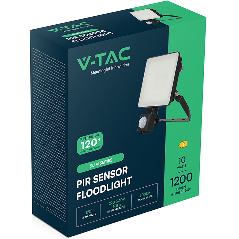 V-TAC 10W 1200 Lumens Daylight White LED Floodlight with PIR Sensor Image 4
